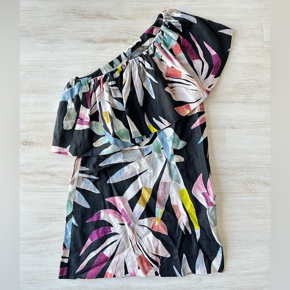 Mara Hoffman One Shoulder Linen Mini Dress in Xylophone Black - Picture 6 of 10